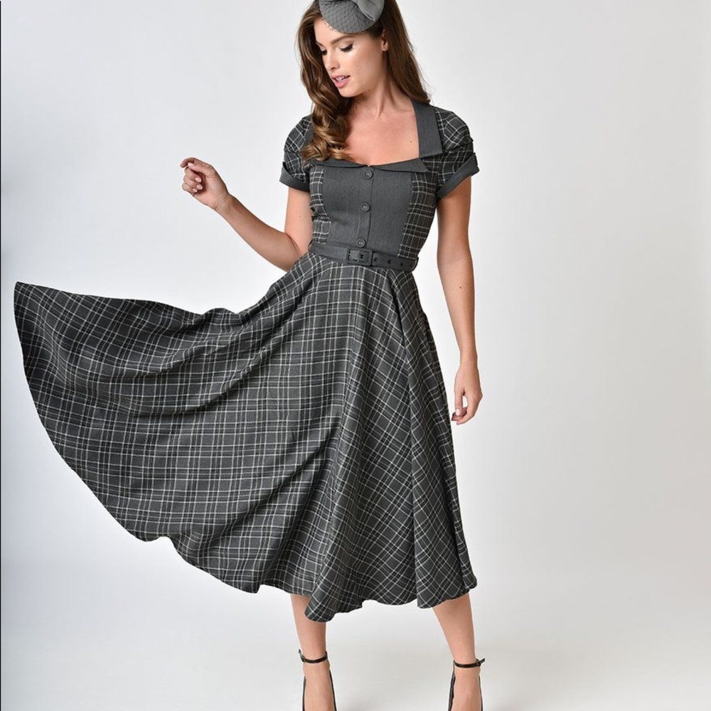 Voodoo Vixen gray plaid dress, size Med